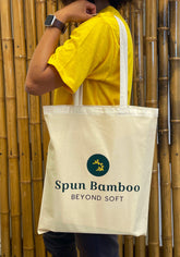 Spun Bamboo tote bag with woven bamboo design, versatile bread storage bag, eco-friendly and durable for everyday use