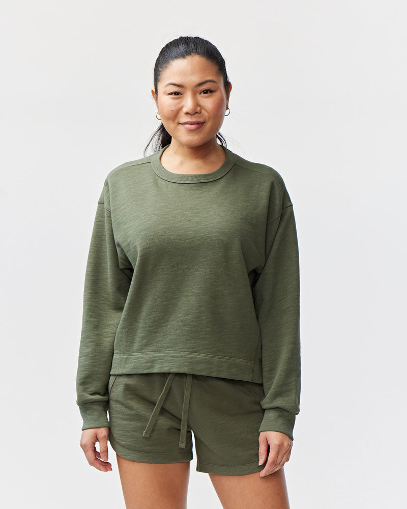 Goal Five Freasy Crew lifestyle hoodie in dark moss color, featuring a comfortable fit and soft fabric, ideal for casual wear.