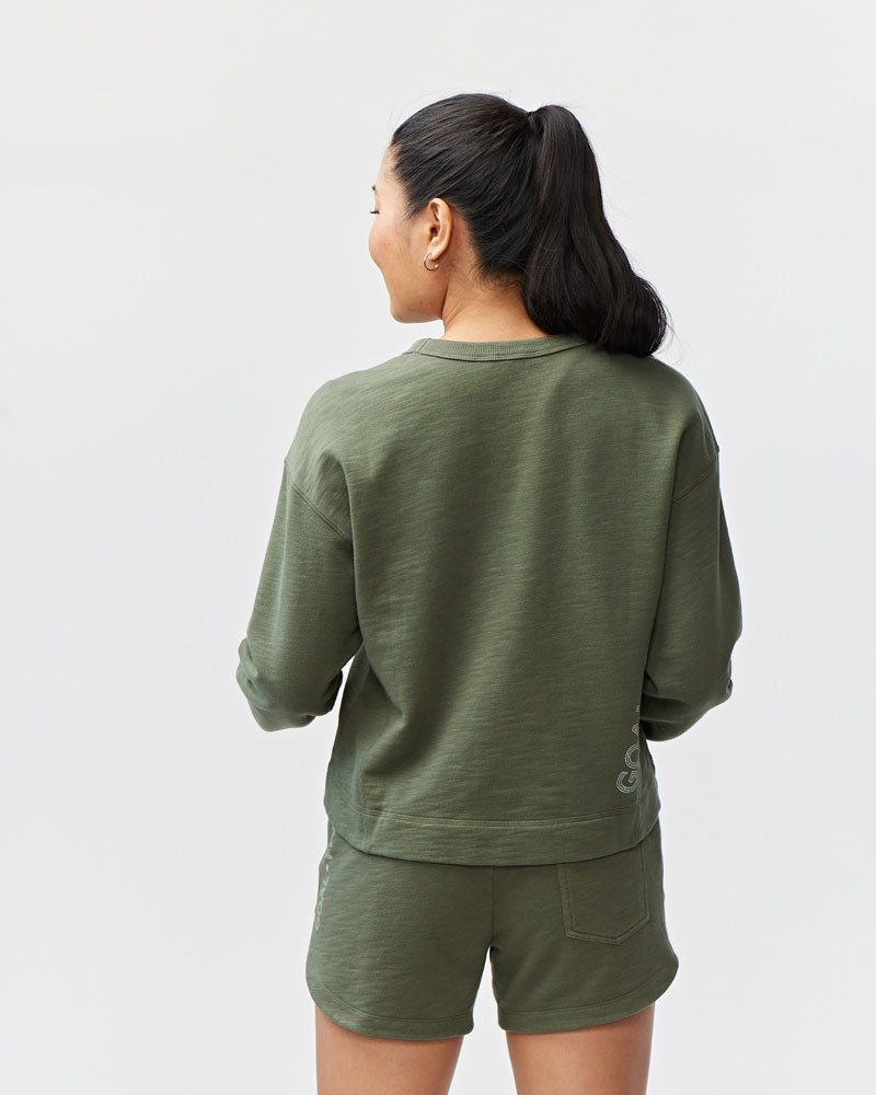 Goal Five Freasy Crew lifestyle hoodie in dark moss color, featuring a comfortable fit and casual style.