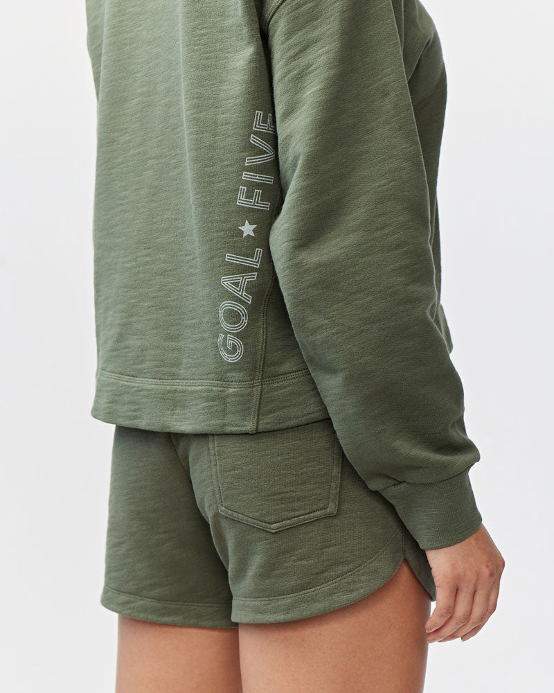 Dark moss green Freasy Crew lifestyle sweatshirt by Goal Five, featuring a comfortable fit and casual style.