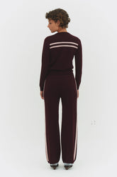 Findmewthelabel cashmere wool stripe cardigan in raspberry cream, cozy knitwear with colorful horizontal stripes.