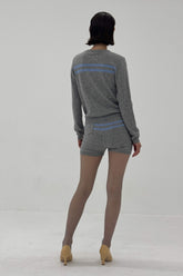 Heathergrey and cottonblue striped cashmere wool cardigan by findmenowthelabel, featuring a soft knitwear design with a button-front.