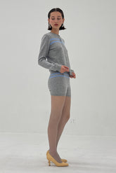 Heathergrey and cotton blue stripe cashmere wool cardigan by findmenowthelabel, featuring a cozy knitwear design with a button front.
