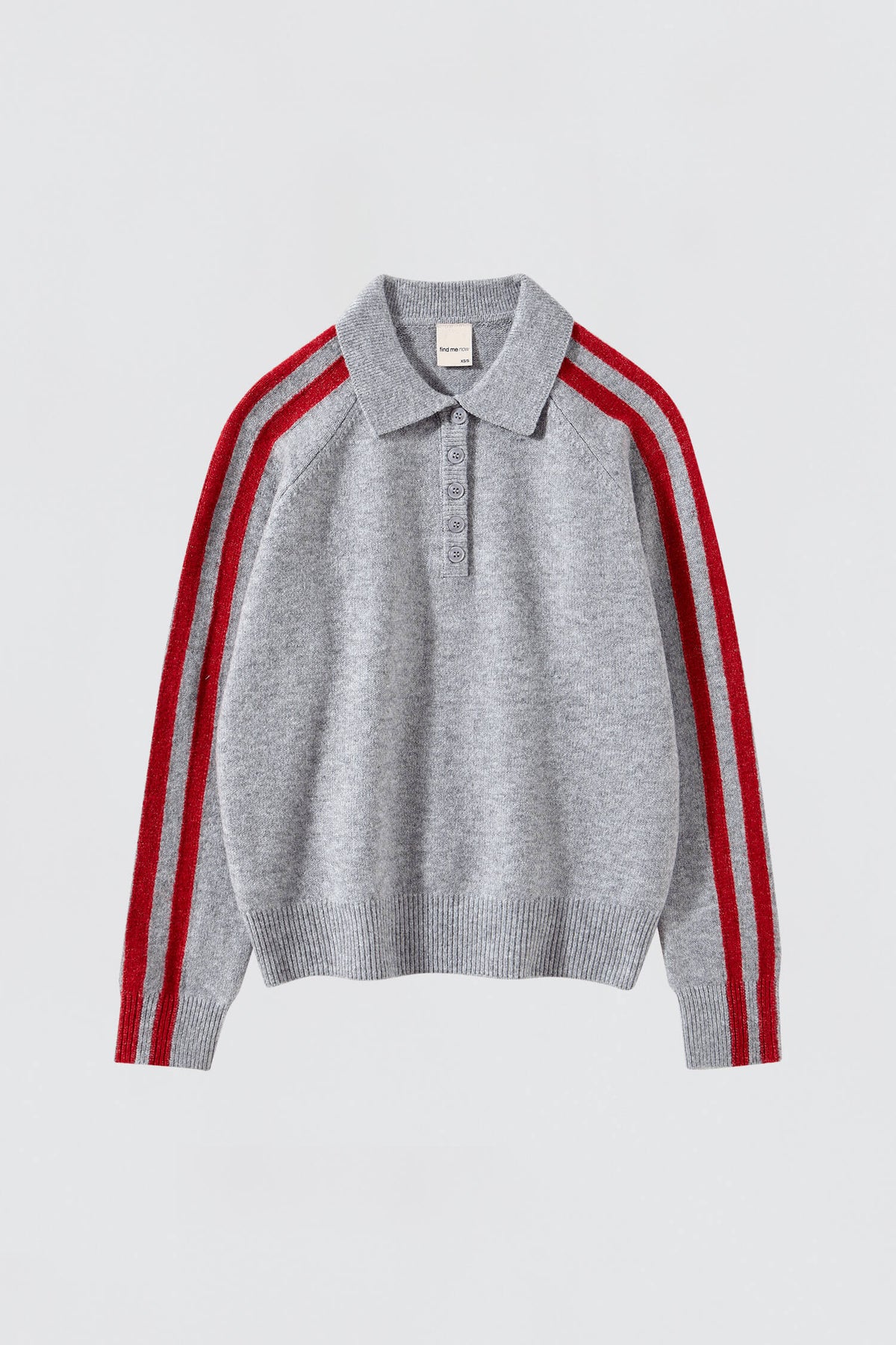 RAGLAN STRIPE KNIT POLO IN CHARCOAL AND SCARLET