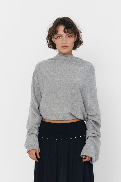 CASHMERE WOOL MULTI-WAY BOLERO TOP IN HEATHER GREY