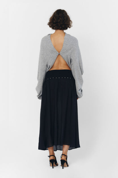 CASHMERE WOOL MULTI-WAY BOLERO TOP IN HEATHER GREY