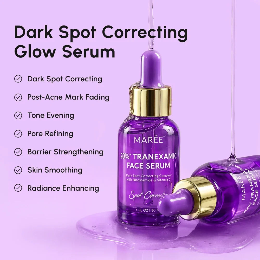 Maree dark spot corrector face serum with brightening ingredients in a sleek bottle, designed to reduce dark spots and even skin tone.