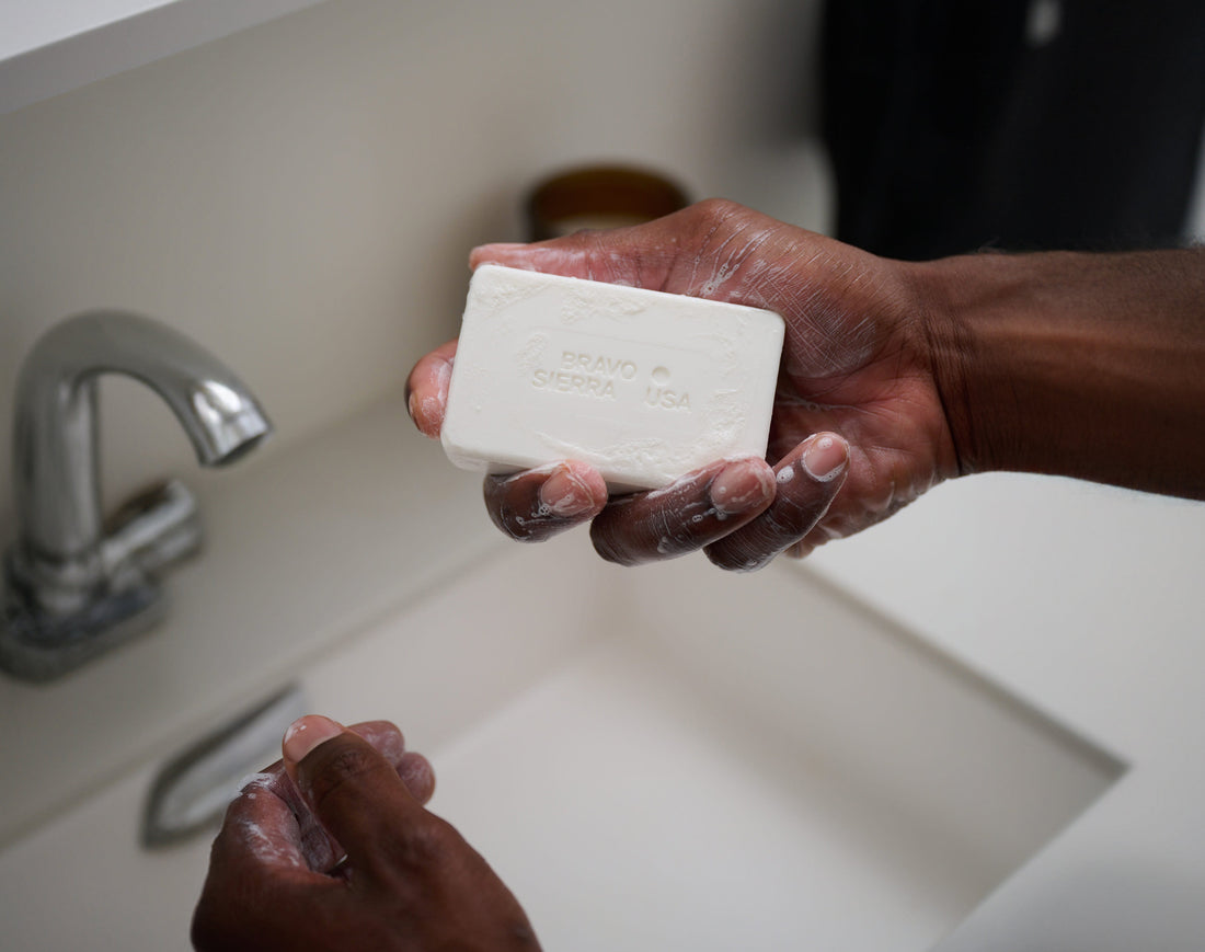 Bravo Sierra face and body cleansing bar, natural soap bar for gentle cleansing of skin on face and body.