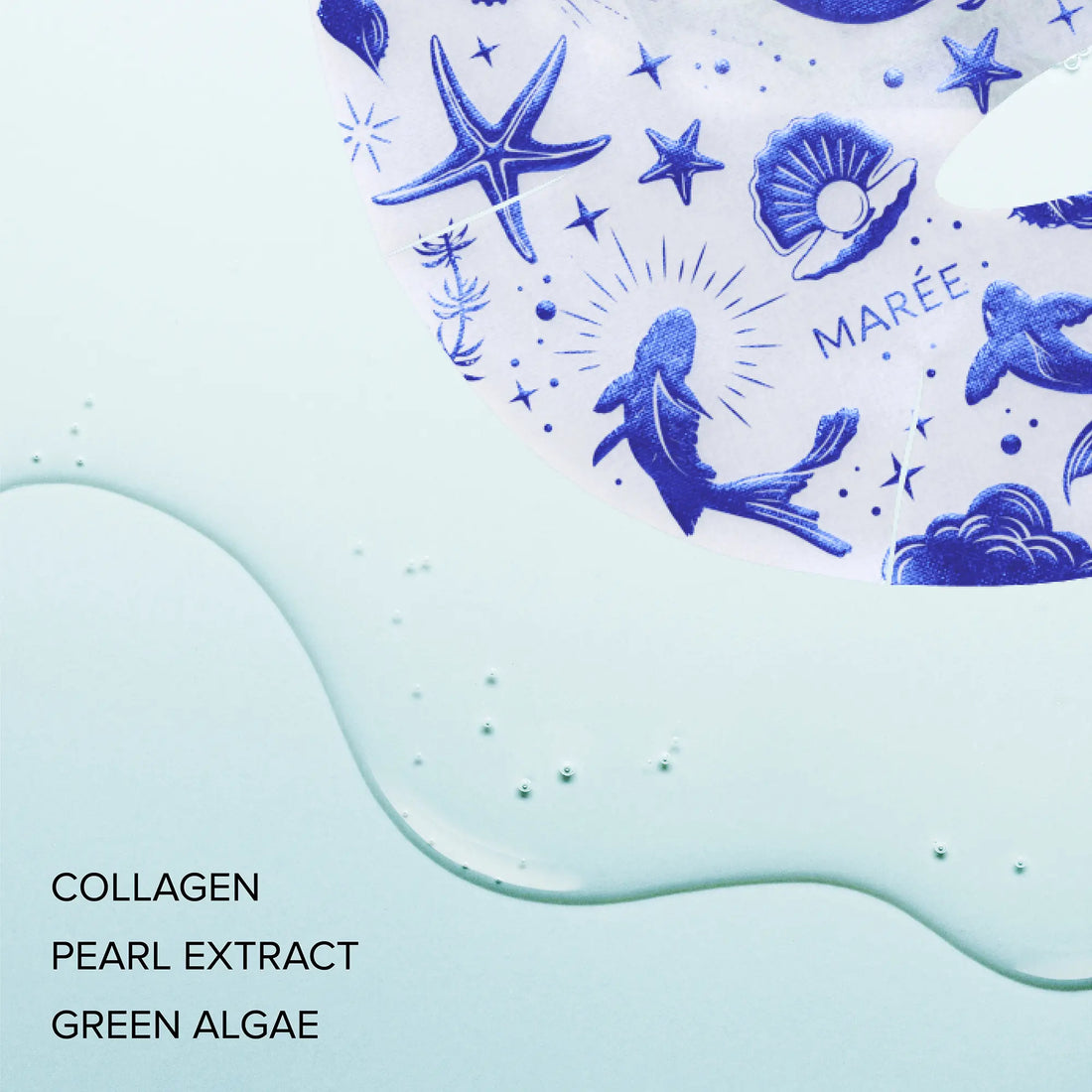 Maree Hydrating Collagen Face Mask applied on skin, showcasing a soothing, moisture-rich skincare treatment in a close-up shot.