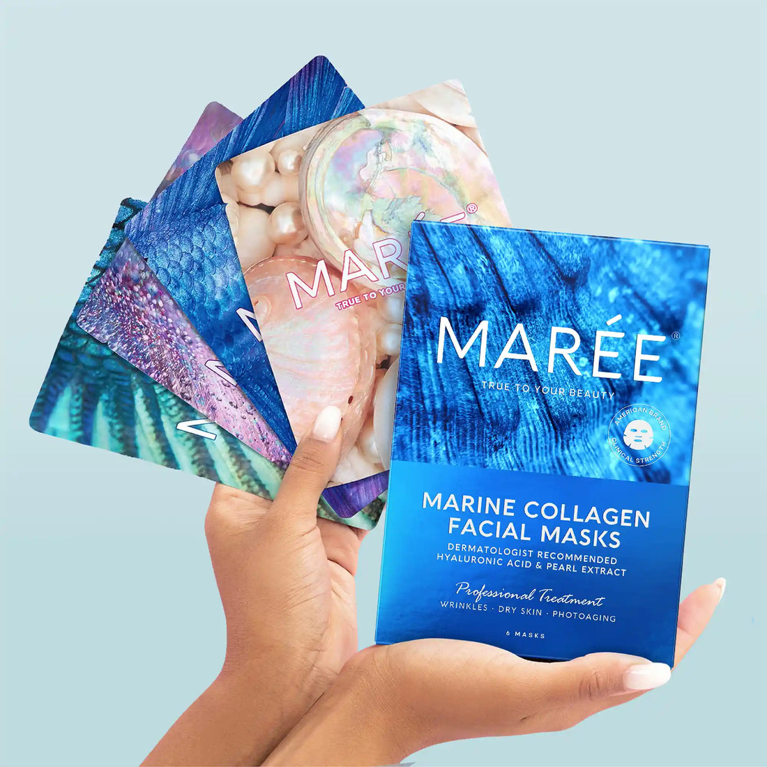 Maree Hydrating Collagen Face Mask applied on skin, showcasing a rejuvenating skincare treatment with a soothing, gel-like texture.