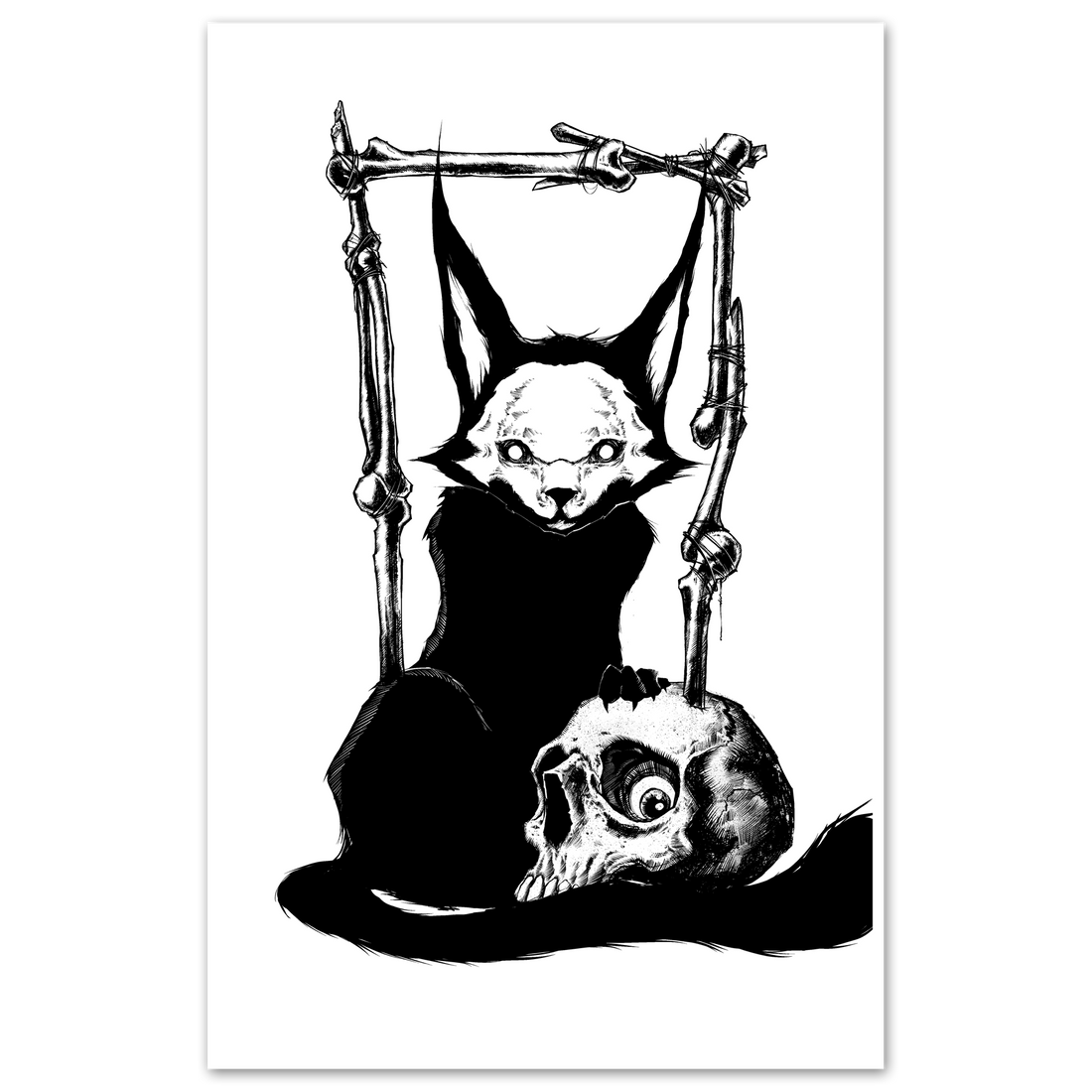 Familiars poster by Any Means Necessary Clothing featuring mystical creature illustrations on an 11x17 print.
