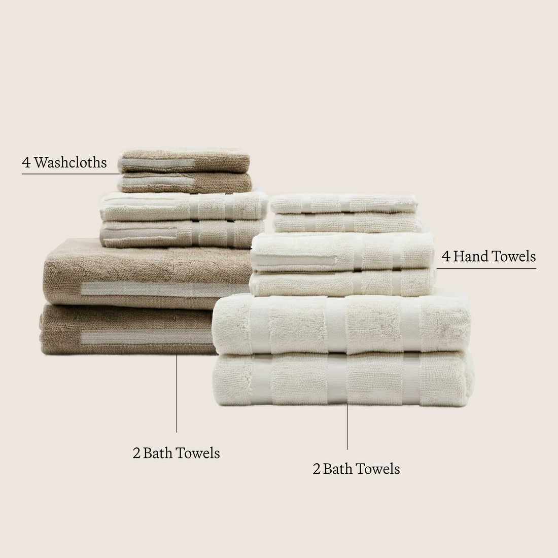 Family bundle of Italic Capri Australian Cotton Bath Towels, soft and plush home bath towels in various sizes.