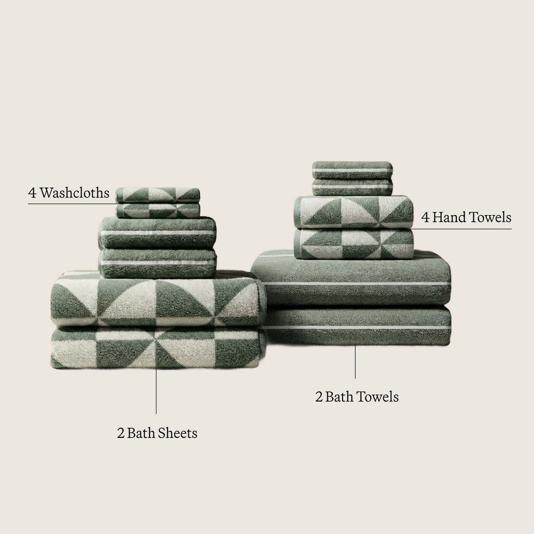 Family bundle of Italic Deia Australian cotton towels for home and bed, featuring soft, plush, high-quality cotton fabric.