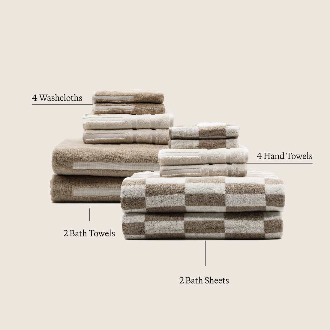 Family bundle of six Pietra Australian cotton towels by Italic, showcasing soft, plush, and absorbent bath towel set.