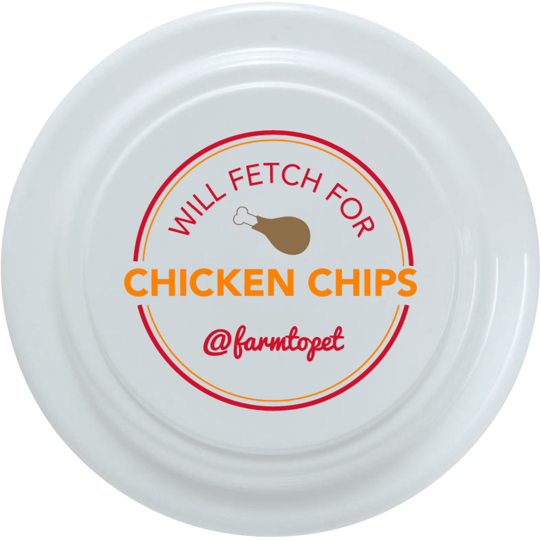 Farm To Pet Will Fetch for Chicken Chips dog frisbee, durable rubber toy for dogs and humans, perfect for outdoor play.