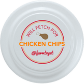 Farm To Pet Will Fetch for Chicken Chips dog frisbee, durable rubber toy for dogs and humans, perfect for outdoor play.