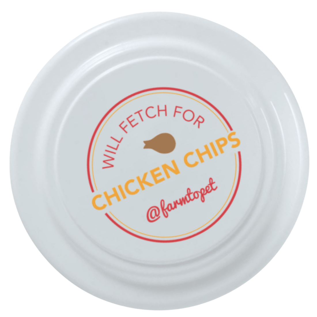Farm To Pet Will Fetch for Chicken Chips dog frisbee, durable rubber toy for dogs and humans, with chicken chip design.