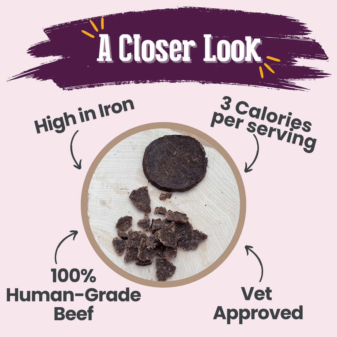 All-natural Farm To Pet beef crumbles cat treats, high-protein crumble treats for cats, shown in the image.