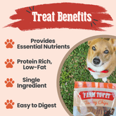 Farm To Pet turkey chips snack pack featuring heart-healthy, low-allergen treats for training and rewarding dogs.