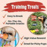 Farm To Pet turkey chips snack pack featuring heart-shaped, low-allergen training treats for dogs, displayed in a clear package.