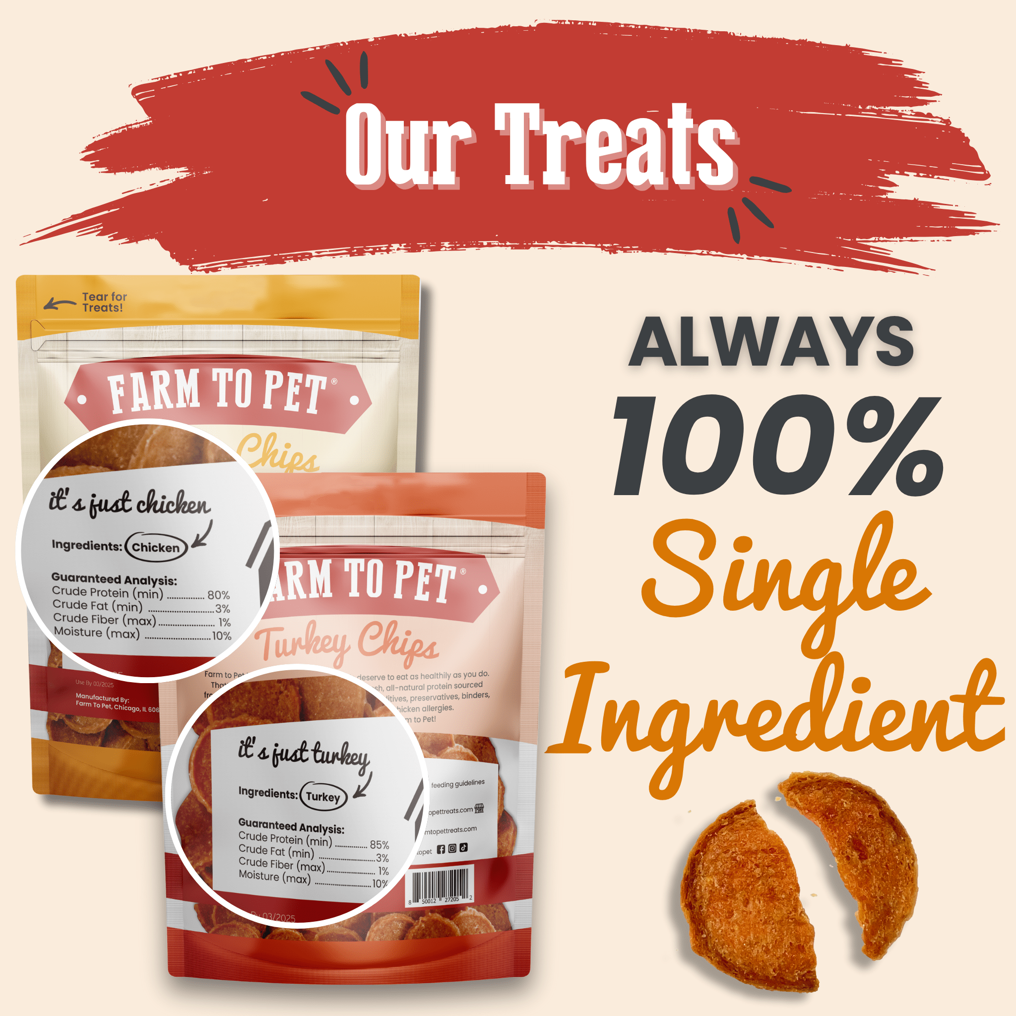 Turkey &amp; Chicken Chip Dog Treat Duo | Single-Ingredient Poultry Treats for Dogs