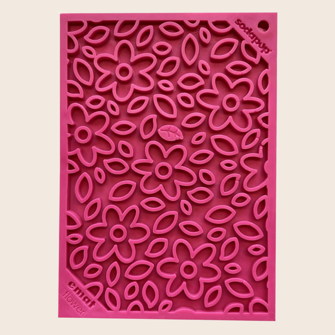 Pink Farm To Pet Lick Mat for cats and small dogs with floral design, providing engaging activity and soothing comfort.