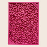 Pink Farm To Pet Lick Mat for cats and small dogs with floral design, providing engaging activity and soothing comfort.