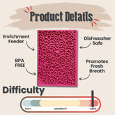 Pink flower-themed Farm To Pet lick mat for cats and small dogs with textured surface for engaging pet feeding.