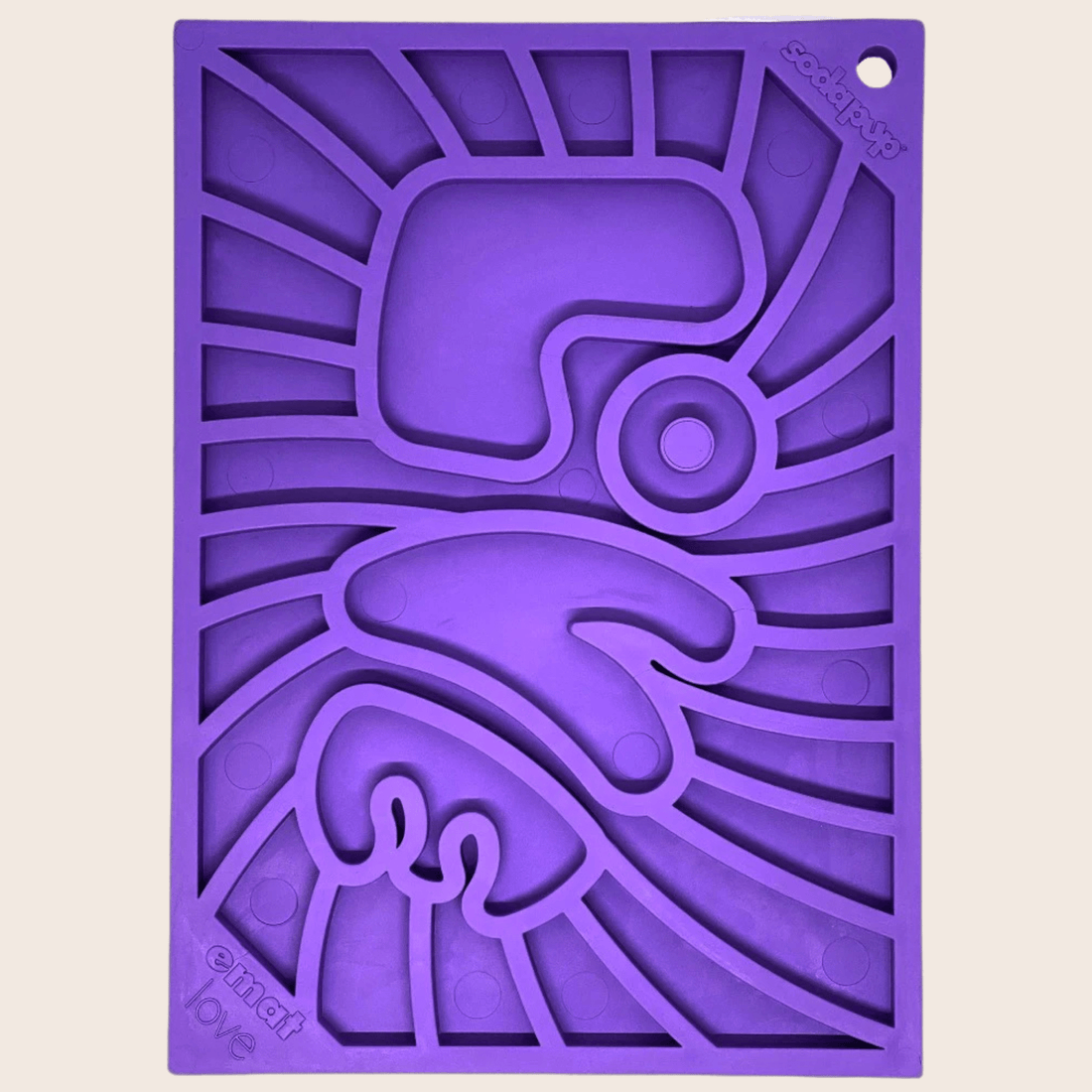 Purple Farm To Pet Lick Mat for cats and small dogs, textured silicone surface for engaging pet enrichment.