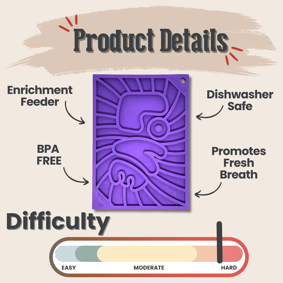 Purple Farm To Pet Lick Mat for cats and small dogs, textured silicone surface for treats and enrichment.