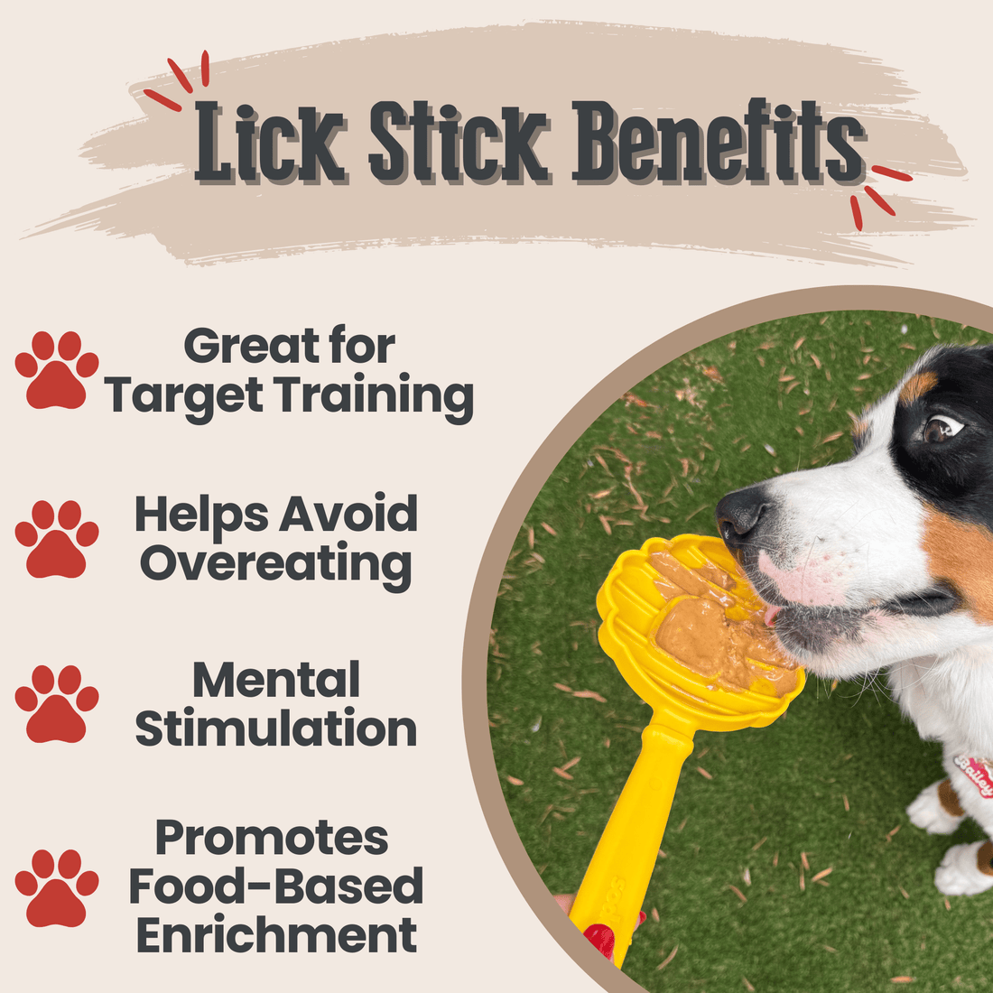 Farm To Pet Lick Stick dog training toy in yellow beehive design, designed for interactive dog enrichment and training.