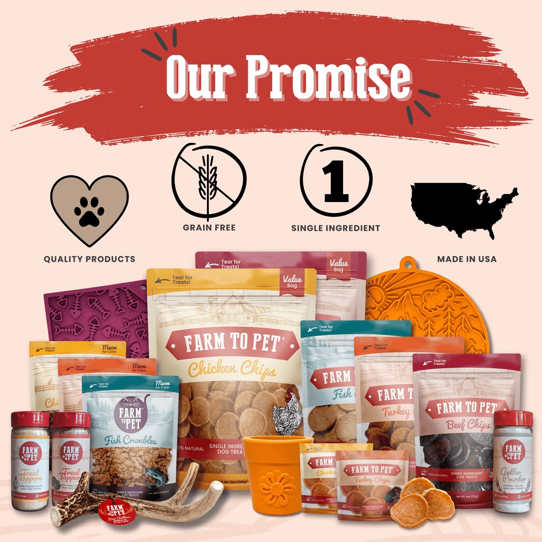 Farm To Pet turkey chips snack pack featuring low allergen treats for training and healthy pet snacks.