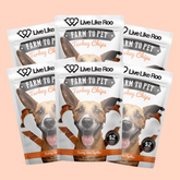 Farm To Pet Live Like Roo Turkey Chips for Dogs, six-pack of natural turkey treats in clear packaging showing the chips.