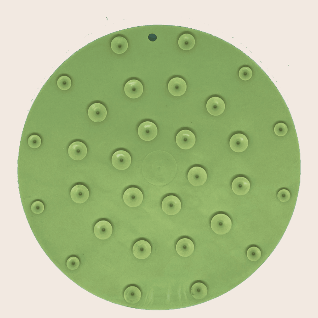 Green Farm To Pet round dog lick mat with suction cups, designed to entertain and soothe pets during feeding and grooming.