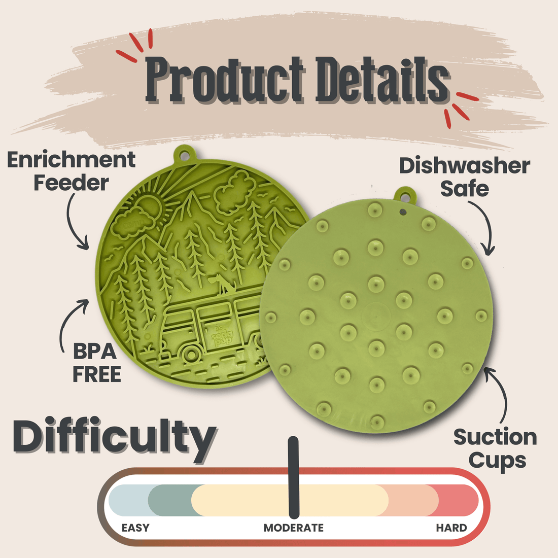 Green Farm To Pet round dog lick mat with suction cups for secure attachment and interactive feeding.