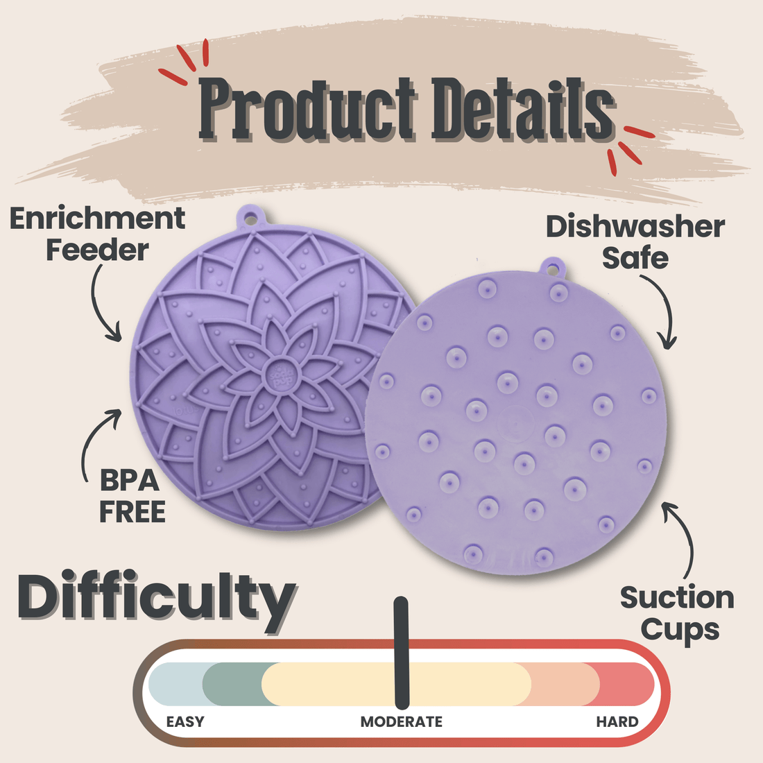 Purple Farm To Pet round dog lick mat with suction cups, designed to keep dogs engaged and prevent messes during treats.