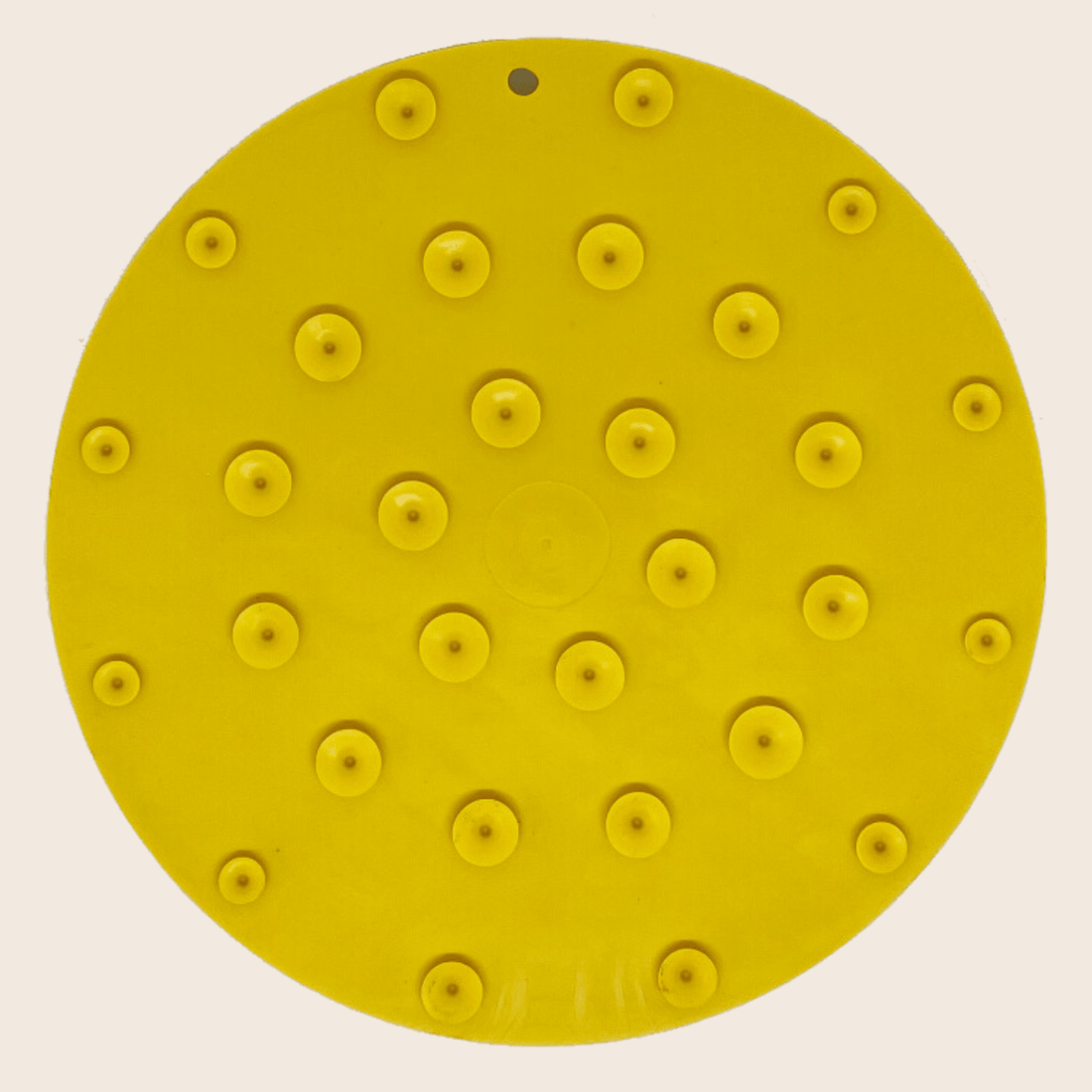 Yellow Farm To Pet round dog lick mat with suction cups featuring duck designs, providing entertainment and calming for pets.