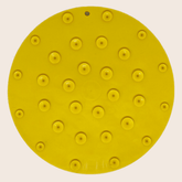 Yellow Farm To Pet round dog lick mat with suction cups featuring duck designs, providing entertainment and calming for pets.