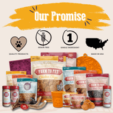 Farm To Pet chicken dog food topper, healthy meal supplement for dogs, shown in a natural, appetizing presentation.