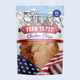 Farm To Pet Americana Chicken Chips for dogs, USA-made dog treat in 4oz bag, crispy chicken chip snack for pets.