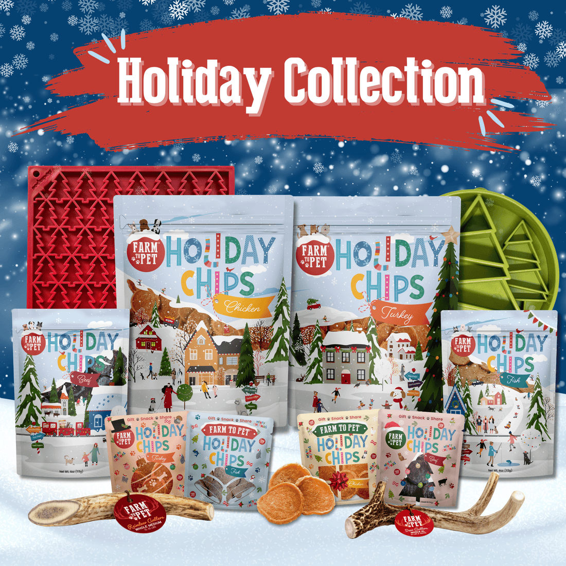 Farm To Pet slow feeder dog bowl with festive holiday design, durable ceramic dog bowl for slow feeding and mealtime fun.