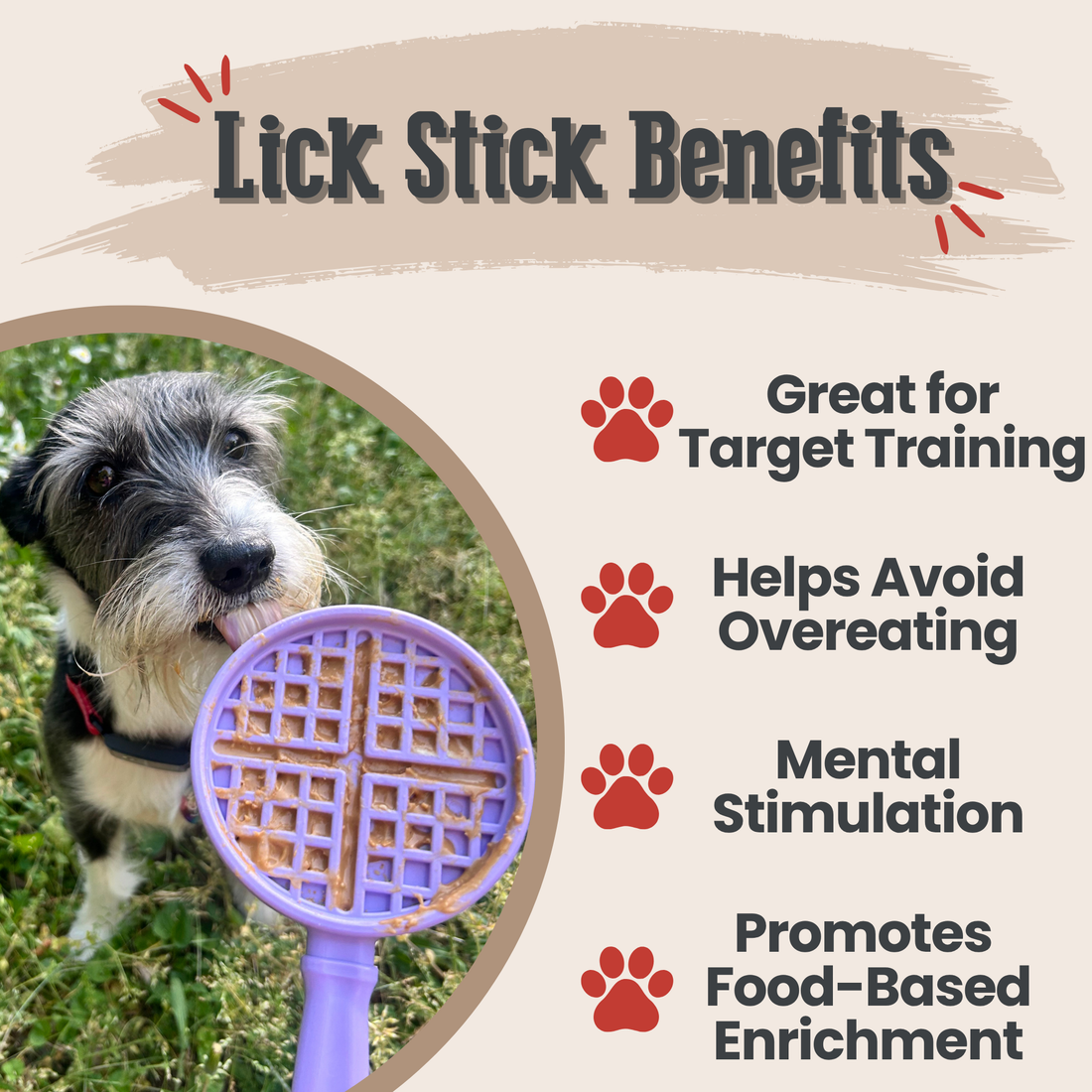 Purple Farm To Pet Lick Stick dog training toy with waffle texture, designed to engage and soothe dogs during training.
