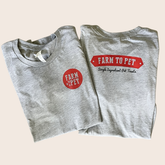 Farm to Pet logo T-shirt in grey showing the Farm to Pet branding on a comfortable, casual cotton T-shirt.