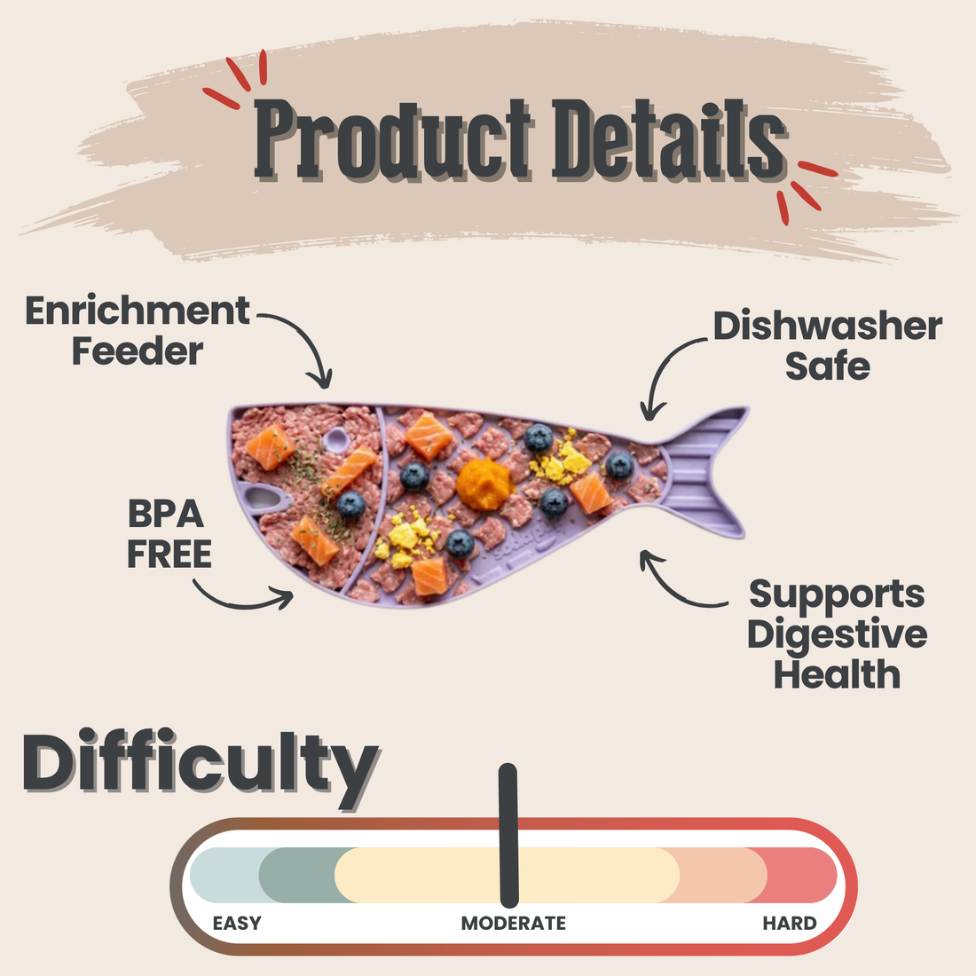 Fish-shaped Farm To Pet lick mat for cats and small dogs, textured silicone surface for soothing lick and treat enjoyment.