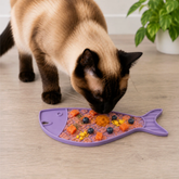 Close-up of Farm To Pet goldfish-themed lick mat for cats and small dogs, with textured surface for tasty treats.