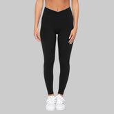 Black SmoothFit Crossover Leggings by Fitkitty Culture, seamless yoga and athleisure wear for women.