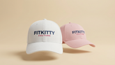 Black Fitkitty logo baseball cap with curved brim and adjustable strap, made by Fitkitty Culture Athleisure Wear.