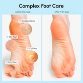 Maree exfoliating and hydrating foot mask showing a pair of feet with the mask applied for soft, smooth skin.