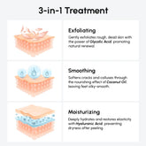 Maree exfoliating and hydrating foot mask in a peel-off sheet with natural ingredients and moisturizing properties.