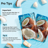 Maree exfoliating and hydrating foot mask in a clear plastic pouch with foot peel mask inside, designed for smooth, refreshed feet.
